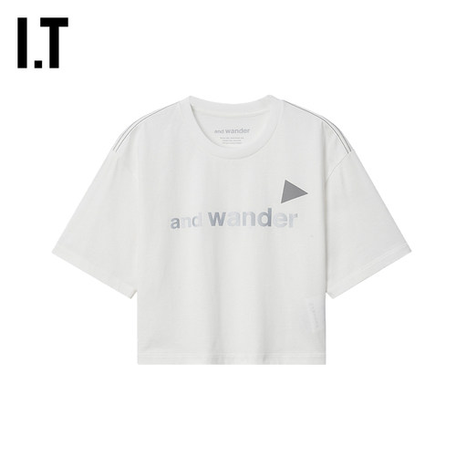 IT and wander女装短款短袖T恤新款简约休闲logo装饰半袖184193MQ