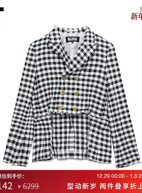 IT CDG COMME des GARCONS HOMME BLACK情侣前短后长格纹西装夹克