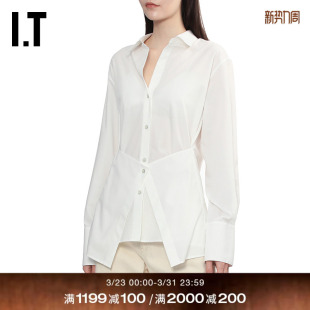 纯色长袖 LANG女装 衬衫 新款 设计感叠层拼接翻领衬衣 时尚 HELMUT