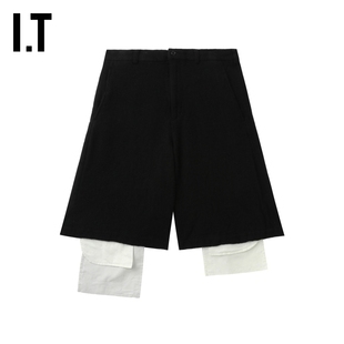 IT CDG COMME des GARCONS HOMME BLACK情侣款叠层拼接百慕大短裤