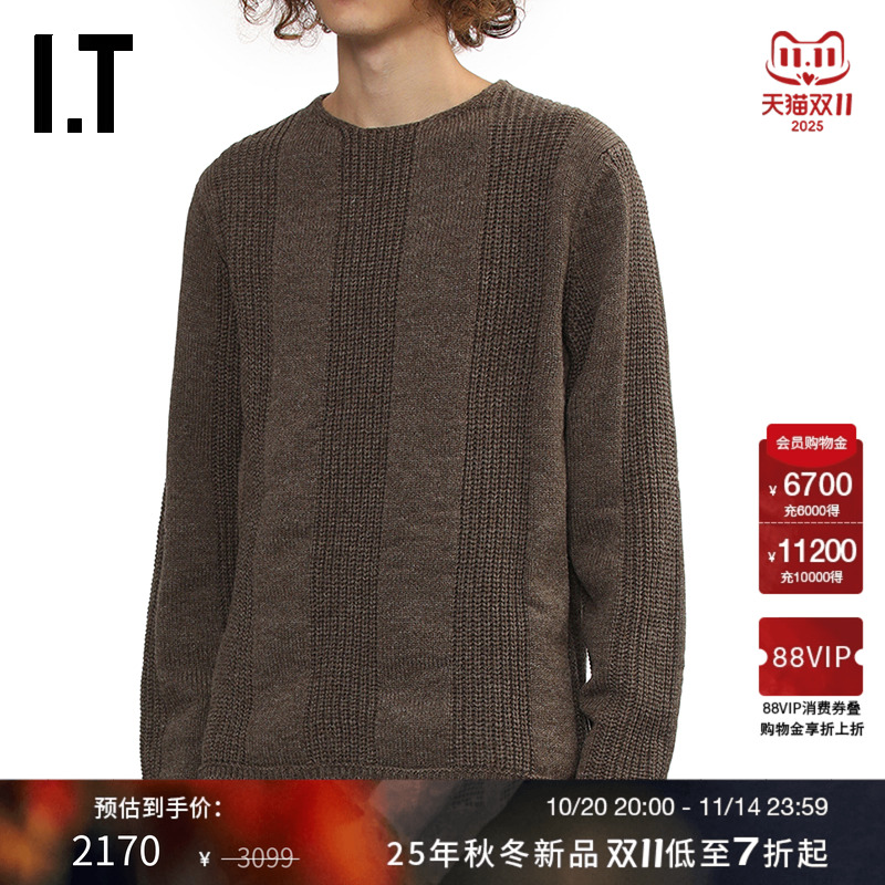 IT竖条纹纹理圆领针织衫