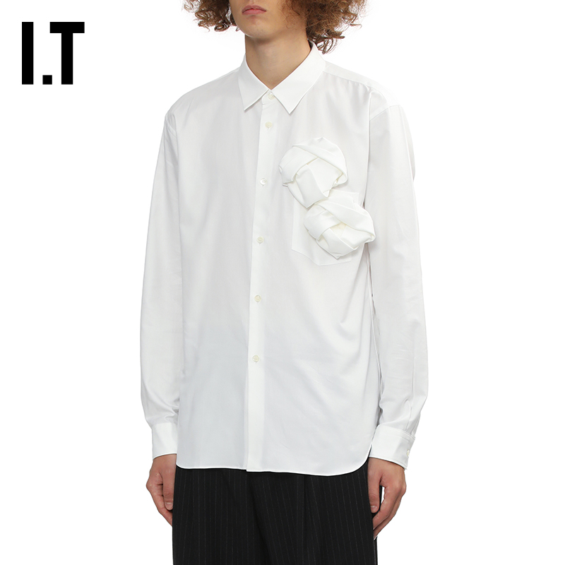 IT立体缀饰纯色长袖衬衫