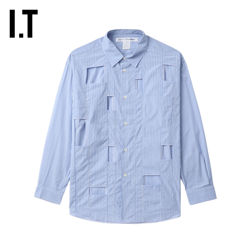 IT挖剪镂空条纹衬衫个性设计感