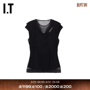 T恤新款 叠层拼接短袖 Rocha女装 露背蕾丝上衣5415B3XQ Simone