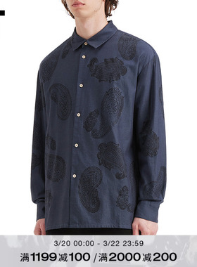 IT nanamica男装长袖衬衫新款复古时尚腰果花图案印花上衣815700M