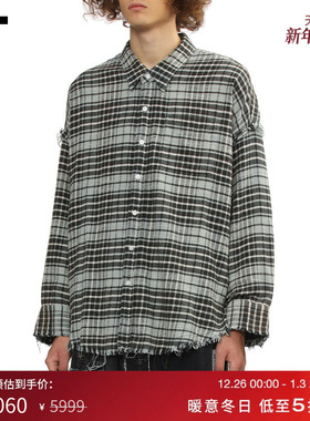 IT R13男装长袖格纹衬衫新款随性街潮做旧毛边格子上衣WR0W25MP