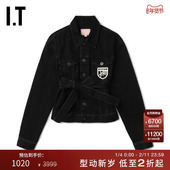 率性饰腰带翻领外套JK7286XN 时尚 BAPY女装 合身牛仔夹克新款