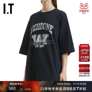 街潮做旧logo印花半袖 个性 廓形落肩T恤新款 长上衣 We11Done女装