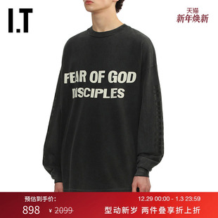 FEAR T恤新款 圆领长袖 简约潮流磨白做旧宽松上衣 GOD男装