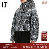 亮片缀饰羽绒外套04PS02XP 连帽羽绒服新款 KHRISJOY女装 短款