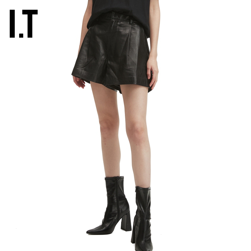 ITR13宽松褶饰皮裤短裤