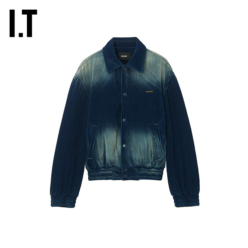 IT We11Done女装灯芯绒翻领夹克新款做旧磨白棉服外套307UBLXP