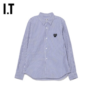 IT CDG PLAY COMME des GARCONS女装长袖衬衫条纹爱心LOGO饰17XE