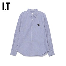 COMME des GARCONS女装 衬衫 PLAY 长袖 条纹爱心LOGO饰17XE CDG