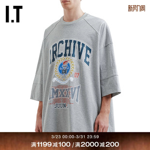 JUUN.J男装 七分袖 中长款 复古美式 廓形上衣342P00MQ 落肩T恤新款