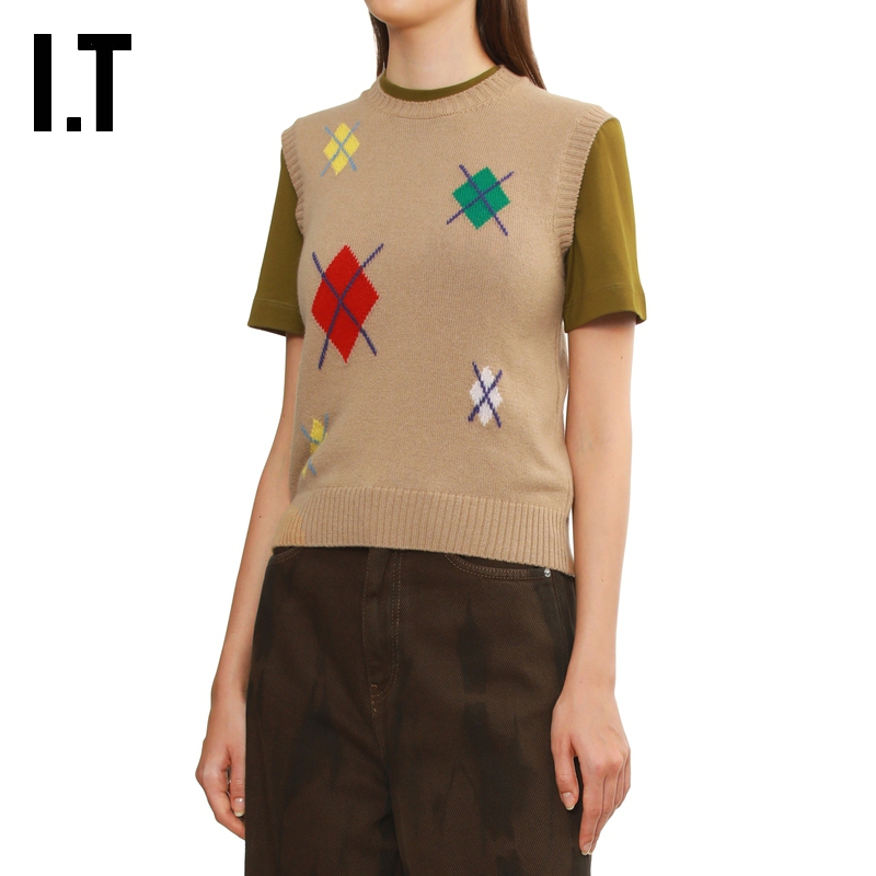 ITMSGM圆领针织背心可爱复古