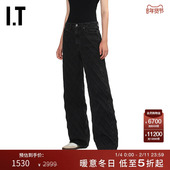 rag 新款 bone女装 宽松牛仔长裤 立体菱格纹理直筒裤 RJ2525AP