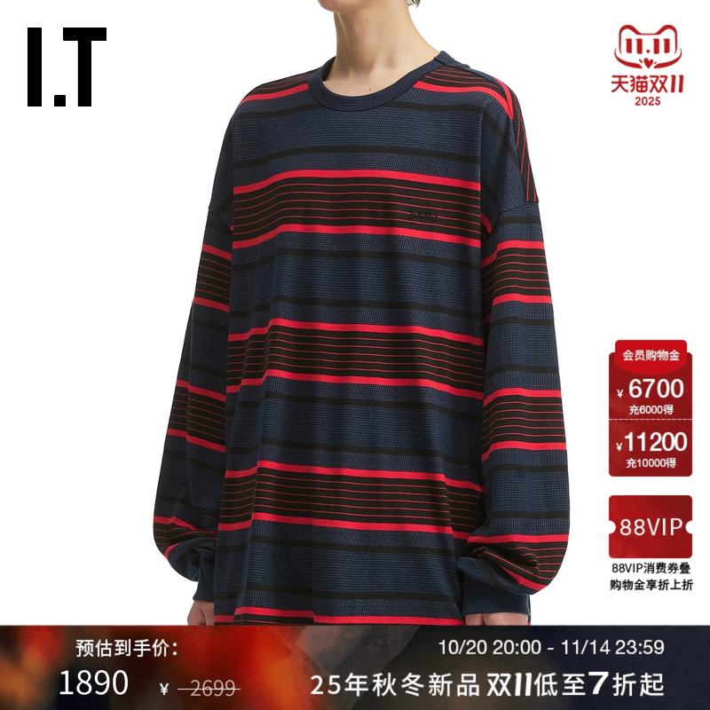 ITJUUN.J廓形条纹长袖T恤