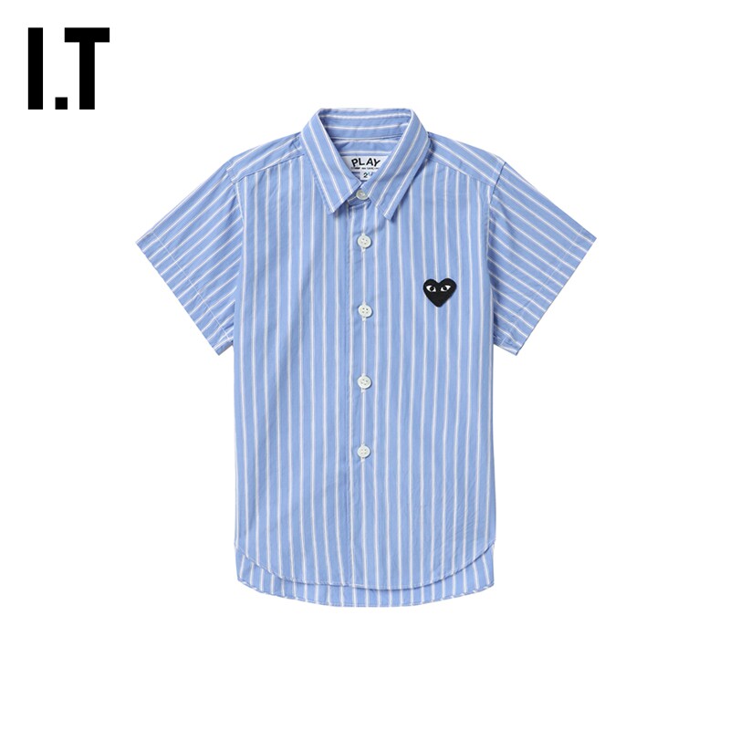 IT CDG PLAY COMME des GARÇONS川久保玲童装时尚条纹短袖衬衫