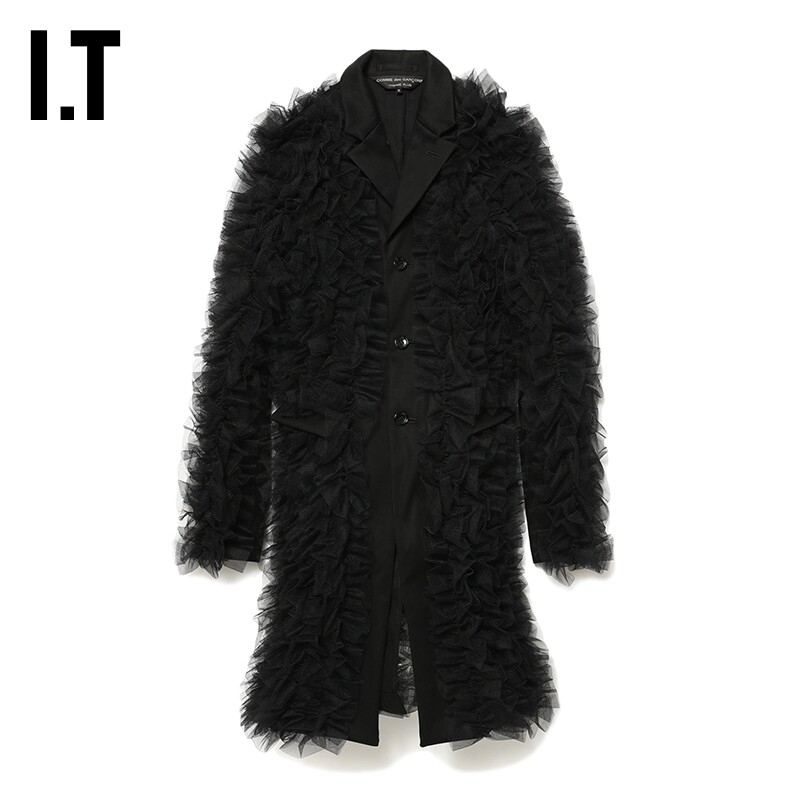 IT CDG COMME des GARÇONS HOMME PLUS男装西装夹克网纱褶饰外套