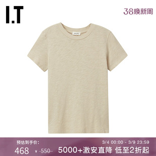 IT American Vintage女装合身短袖T恤新款简约日常款多色圆领内搭
