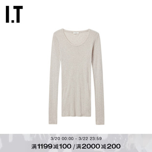 IT American Vintage女装修身长袖T恤新款日常简约微透内搭打底衫