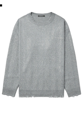 IT GROUNDZERO女装圆领针织衫新款时尚亮眼水钻缀饰磨损薄毛衣