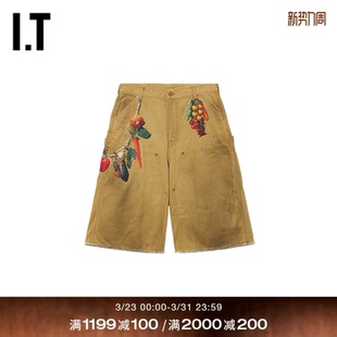 七分裤 新款 复古文艺果蔬图案刺绣装 裤 阔腿裤 饰工装 doublet男装