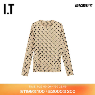 IT MARINE SERRE女装修身长袖上衣新款满幅新月图案打底衫TS006XQ