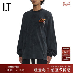 IT doublet男装做旧长袖T恤新款帅气潮趣玩偶装饰圆领上衣CS402MP