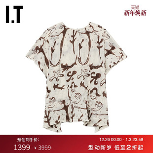 TSUMORI 时尚 CHISATO女装 上衣新款 随性满幅图案拼色 宽松短袖