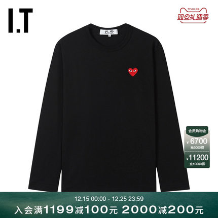 IT CDG PLAY COMME des GARCONS川久保玲情侣款爱心缝饰长袖T恤
