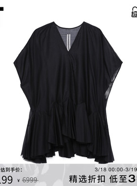 IT Rick Owens女装V领短袖连衣裙新款甜酷活力荷叶边短裙057U09XM