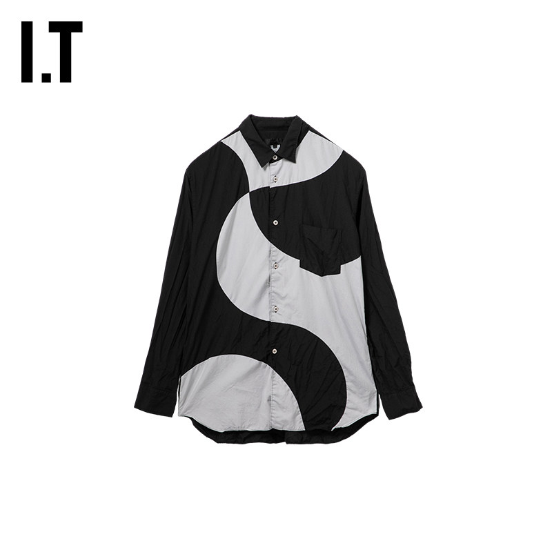 IT CDG COMME des GARCONS SHIRT男装几何图案拼色拼接长袖衬衫