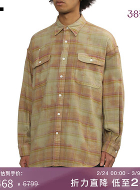 IT R13男装长袖格纹衬衫新款复古有型褪色效果格子上衣41550BMP