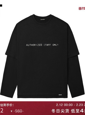 IT GROUNDZERO男装假两件长袖T恤新款随性街头叠层做旧宽松上衣