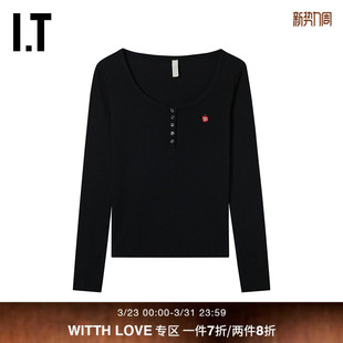 WITTH 简约气质亨利领打底衫 LOVE女装 T恤新款 1024XW 大圆领长袖
