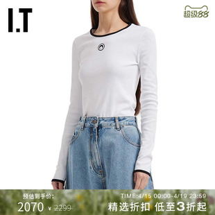 IT MARINE SERRE女装修身长袖T恤新款时髦简约新月刺绣打底衫上衣