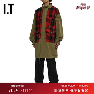 立领大衣新款 中长款 WATANABE男装 复古日潮格纹拼接外套 JUNYA