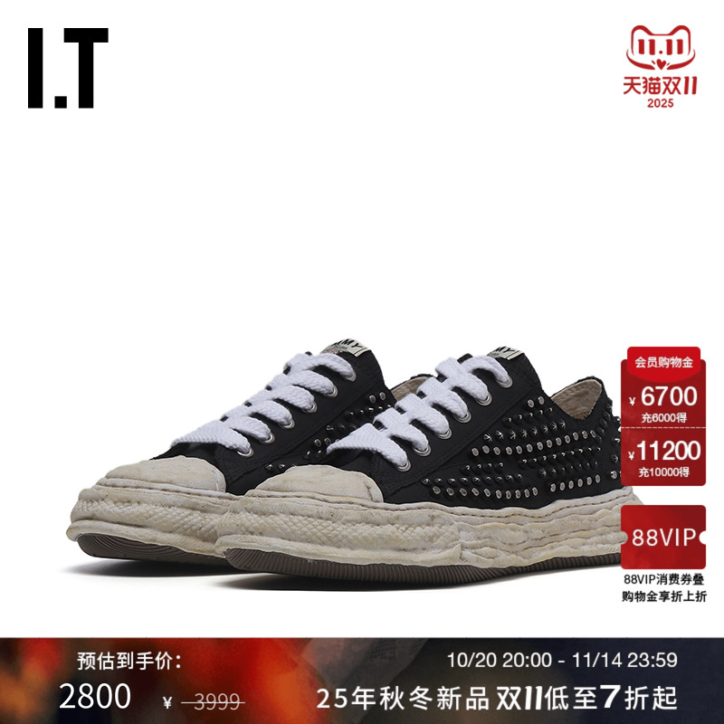 IT Mihara Yasuhiro女款做旧运动鞋新款潮流个性饰铆钉厚底帆布鞋