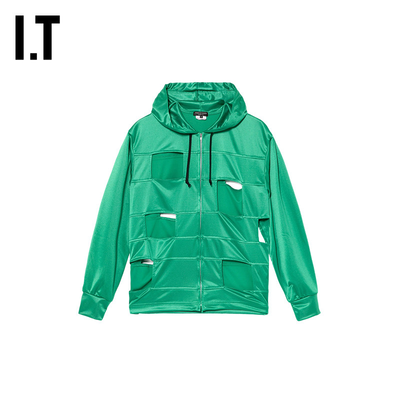 IT CDG COMME des GARCONS HOMME PLUS男装镂空连帽拉链卫衣上衣