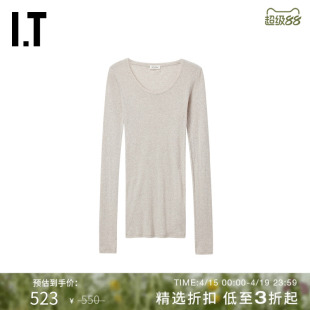 IT American Vintage女装修身长袖T恤新款日常简约微透内搭打底衫