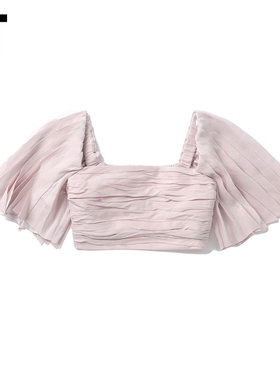 IT Aje.女装露脐短袖上衣新品复古时髦辣妹风褶饰短上衣1202XL