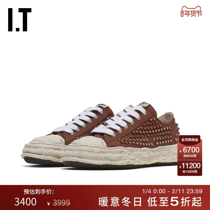 IT Mihara Yasuhiro男款做旧运动鞋新款潮酷有型饰铆钉厚底帆布鞋