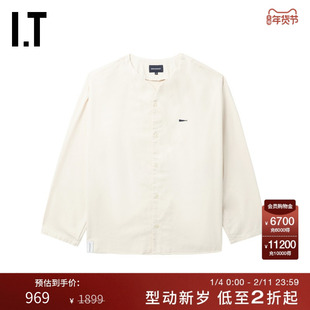 IT DESCENDANT男装无领长袖衬衫新款时尚质感纯色上衣SSHM03MM