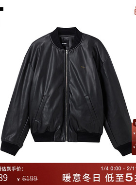 IT We11Done女装皮革感飞行员夹克新款廓形拉链PU皮外套019MBKXP