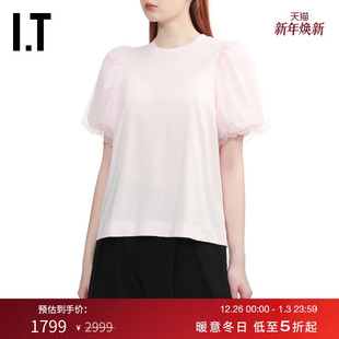 Simone 薄纱叠层纯色半袖 Rocha女装 T恤新款 上衣539753XP 泡泡袖