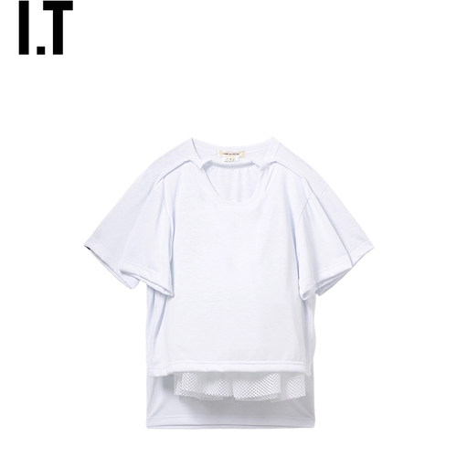 IT CDG COMME des GARCONS女装假两件拼接短袖上衣新款个性解构感