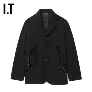 IT CDG COMME des GARCONS HOMME BLACK情侣款破坏感叠层西装夹克