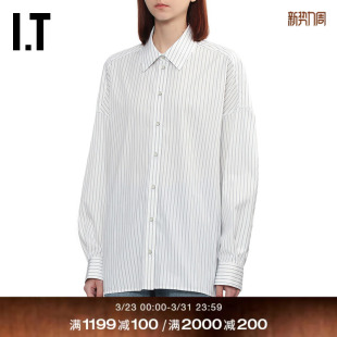 HELMUT 时尚 LANG女装 新款 男友风捏褶衬衣506C40XQ 宽松条纹衬衫